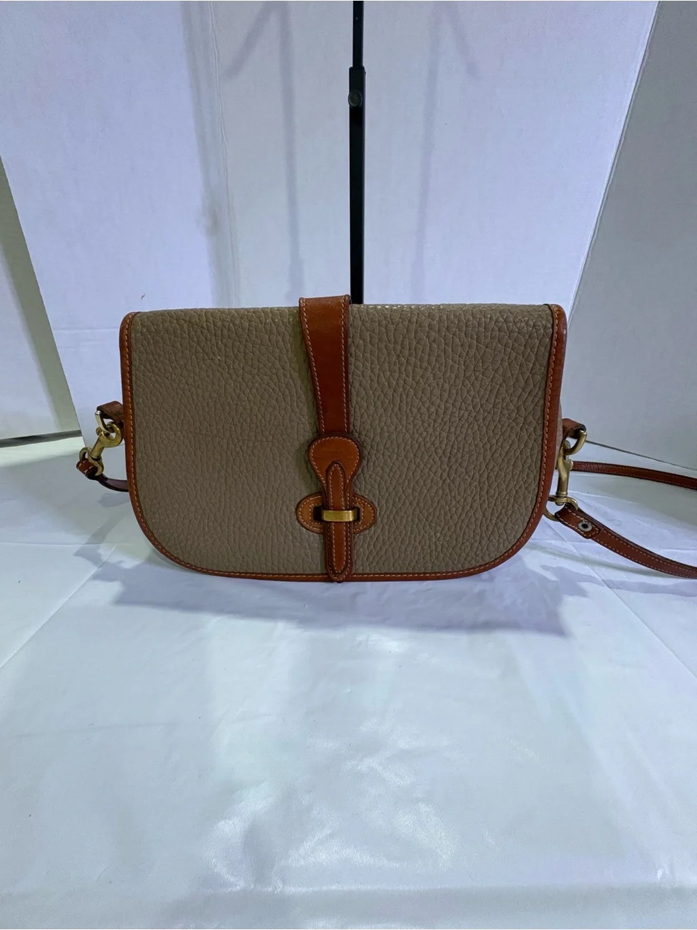 Vintage Dooney & Bourke Taupe Pebbled Leather Crossbody with Brown Trim